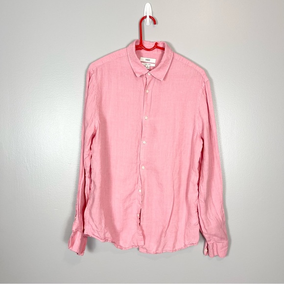 Marks & Spencer Other - M&S Marks & Spencer Linen long sleeve shirt Men’s size M pink